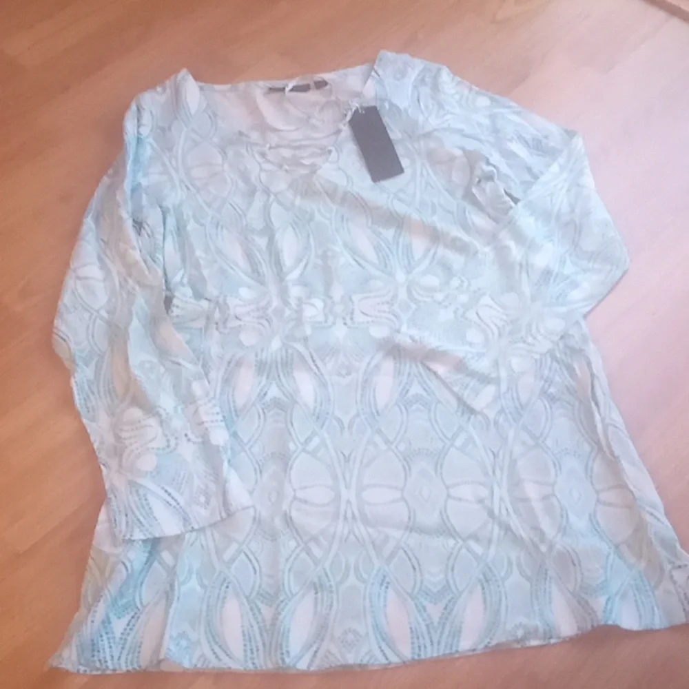 Catalina White and Light Aqua Lace Swim Coverup